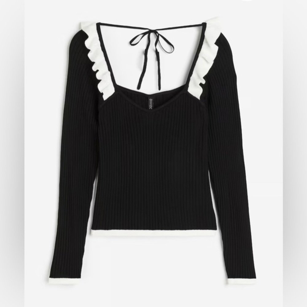 BNWT H&M Ruffle Trimmed Rib Knit Top size M
